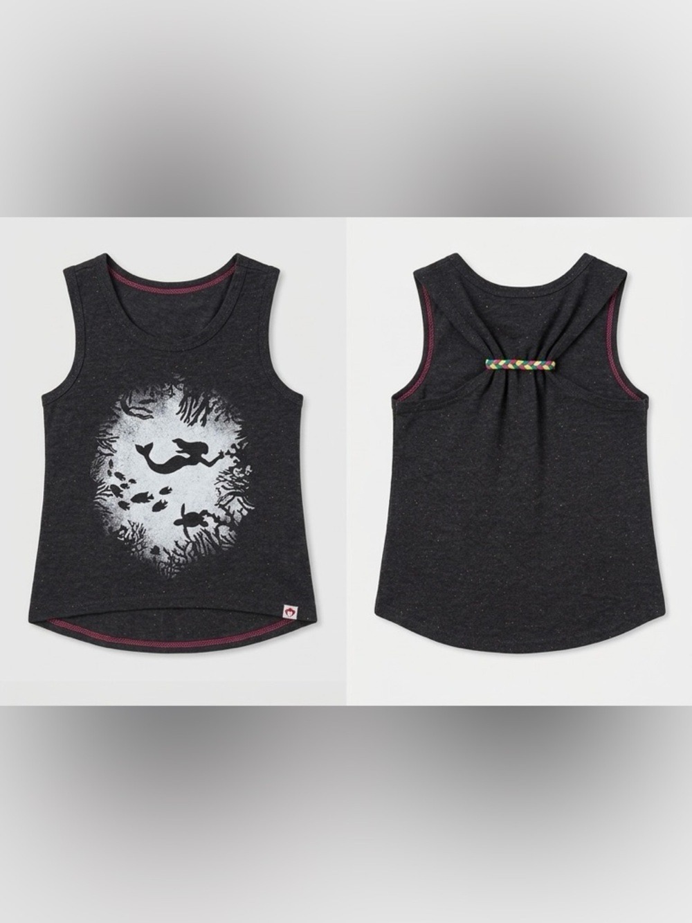 Appaman Charcoal Mermaid Tank with Pink Trim and Multicolor Back Braid